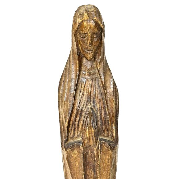 Hand Carved Wooden Madonna Tall 15" Vintage Statue - Picture 2 of 7
